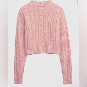 Gap x LoveShackFancy Pink Cable Knit Cropped Sweater